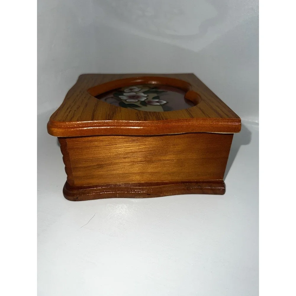 Vintage 1990's Ladies Jewelry Box Oak Finish Stained Glass Lid Kmart NEW IN BOX!